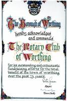 Citation from Worthing Town Council presented to our Club recognising Rotary's service to the town.